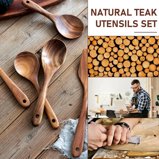 FJNATINH 7-Piece Nonstick Wooden Cooking Utensils Set, Natural and Healthy Kitchen Utensils(7 Pcs)