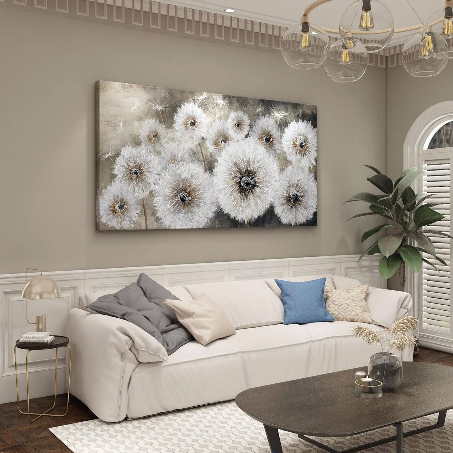 Pogusmavi Dandelion Farmhouse Wall Art for Living Room Pictures for Bedroom Wall Decor Canvas Paintings Framed Wall Picture for Bedroom Office Artwork Wall Decor Textured Art 30×60IN