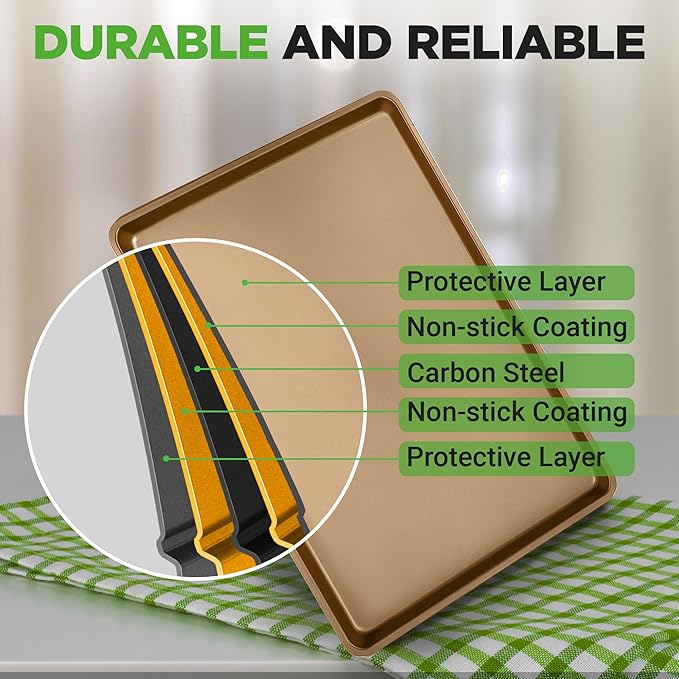 NutriChef 2-Piece Nonstick Stackable Cookie Sheet Set – Non-Toxic Carbon Steel Baking Pans – Heavy Duty, Warp-Resistant, Easy to Clean, Oven & Dishwasher Safe Bakeware