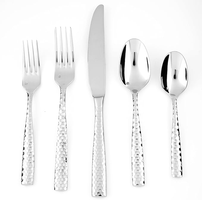 Fortessa Lucca Faceted 18/10 Stainless Steel Flatware Serving Spoon, 9-Inch