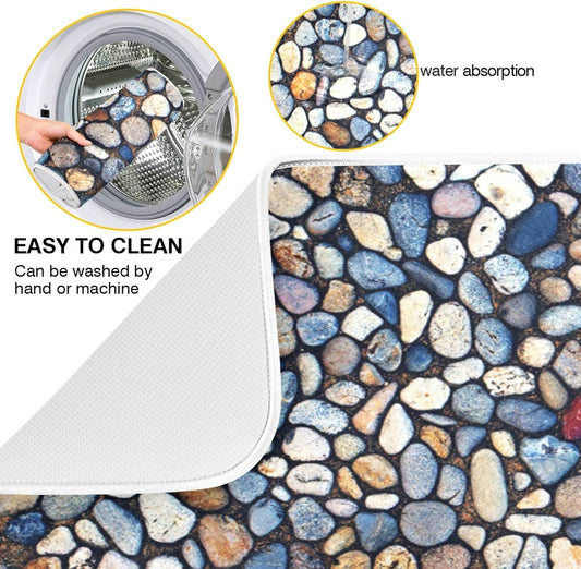 Colorful Stone Texture Dish Drying Mats 18 x 24 Inch Super Absorbent Microfiber Dish Drainer Rack Mats Heat Resistant Drying Pads for Kitchen Counter Sinks Dining Table