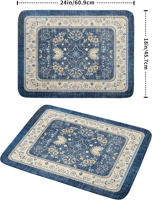Blue Boho Dish Drying Mat for Kitchen Counter 18x24 Inch Fast Dry Drying Pad Vintage Floral Dish Drainer Rack Mats Coffee Bar Accessories