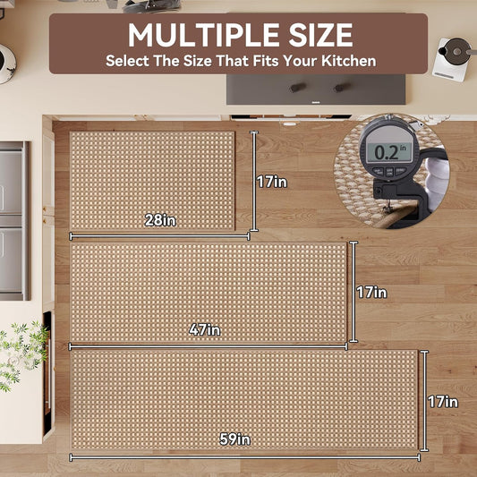 Kitchen Mats for Floor, Super Absorbent Kitchen Rugs Non Slip Washable, Rubber Backing Soft Chenille Braided Kitchen Floor Mat Standing Mat Sink Mat, Easy to Clean, Brown 17"x28"