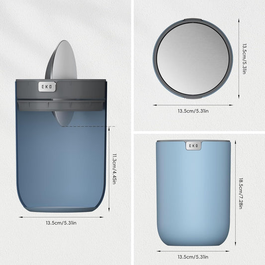 EKO Fandy 0.58 Gal/2.2L Mini Trash Can with Lid, Swing-Top Desktop Trash Can for Bathroom, Countertop, Vanity, Desk or Office, Small Garbage Bin (Blue)