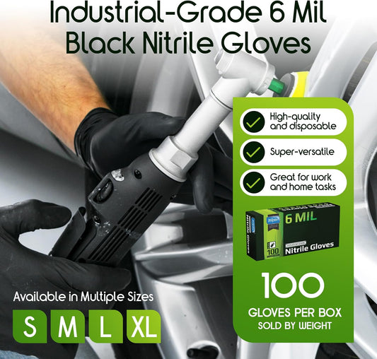 Inspire Black Nitrile Gloves HEAVY DUTY 6 Mil Nitrile Chemical Resistant Medical Cooking Cleaning Disposable Black Gloves