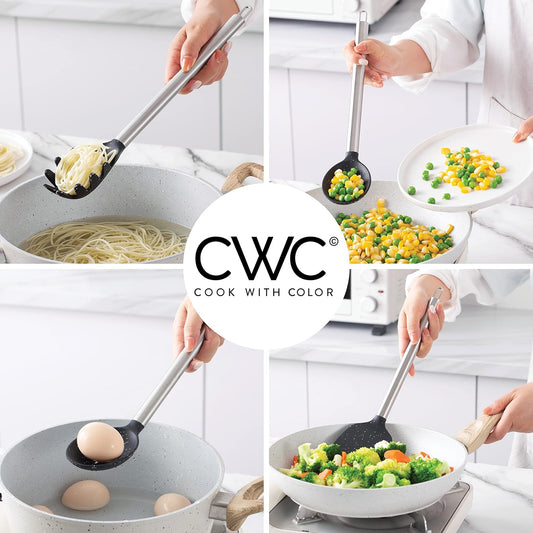 COOK WITH COLOR Silicone Cooking Utensils, Kitchen Utensil Set, Easy to Clean Silicone Kitchen Utensils, Cooking Utensils for Nonstick Cookware, Kitchen Gadgets Set, 5 Pieces, Speckled Black