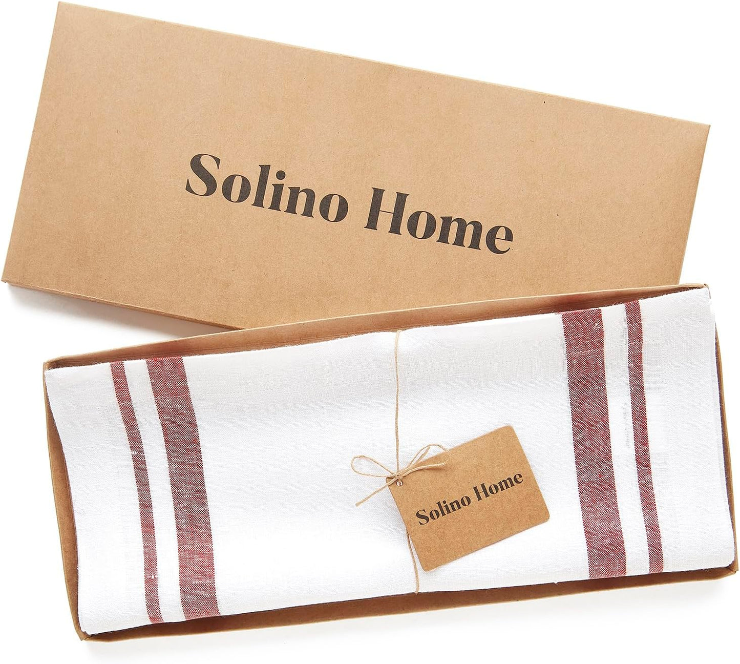 Solino Home Linen Table Runner 120 Inches Long - 100% Pure Linen Burgundy and White French Stripe Table Runner 14 x 120 Inch for Dining, Fall, Autumn, Thanksgiving