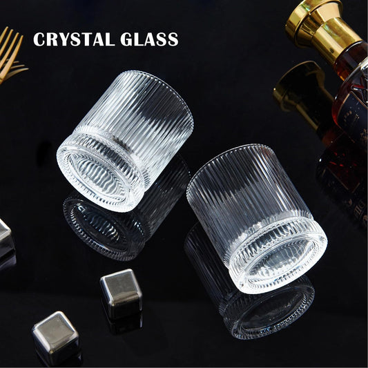 Crystal Old Fashioned Whiskey Glasses Set of 6, 12 Oz Ribbed Bourbon Glass, Ultra-Clarity Double Base Liquor Vodka rocks Cocktail Scotch Tumbler Bar Glasses Set