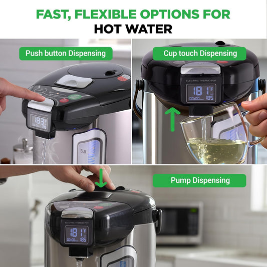NutriChef Digital Water Boiler and Warmer - 3L/3.17 Qt Stainless Electric Hot Water Dispenser w/ LCD Display, Rotating Base, Keep Warm, Auto Shut Off, Safety Lock, Instant Heating for Coffee & Tea