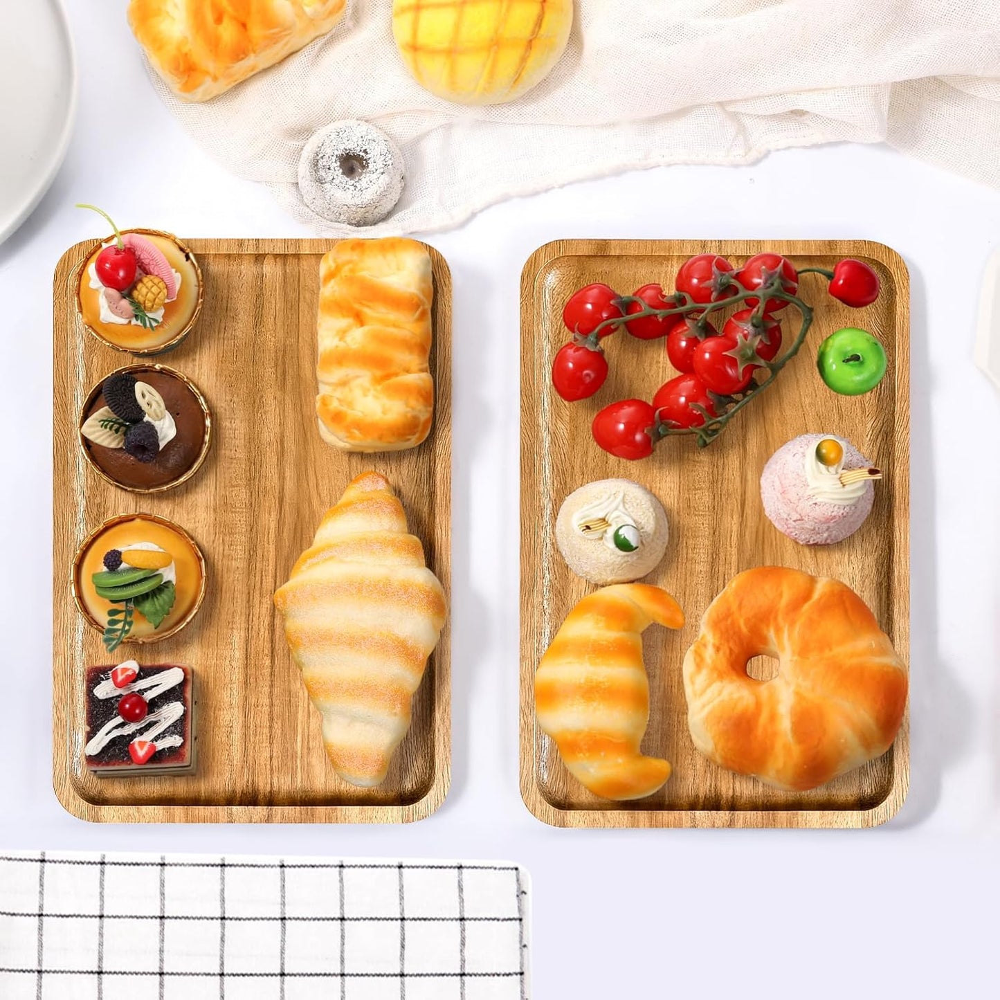 2 PCS 11.8 × 7.8 Solid Acacia Wood Serving Trays Rectangular Wooden Serving Platters Wood Tray Large Wooden Boards Kitchen Display Tray for Food, Charcuterie, Coffee Table Decor