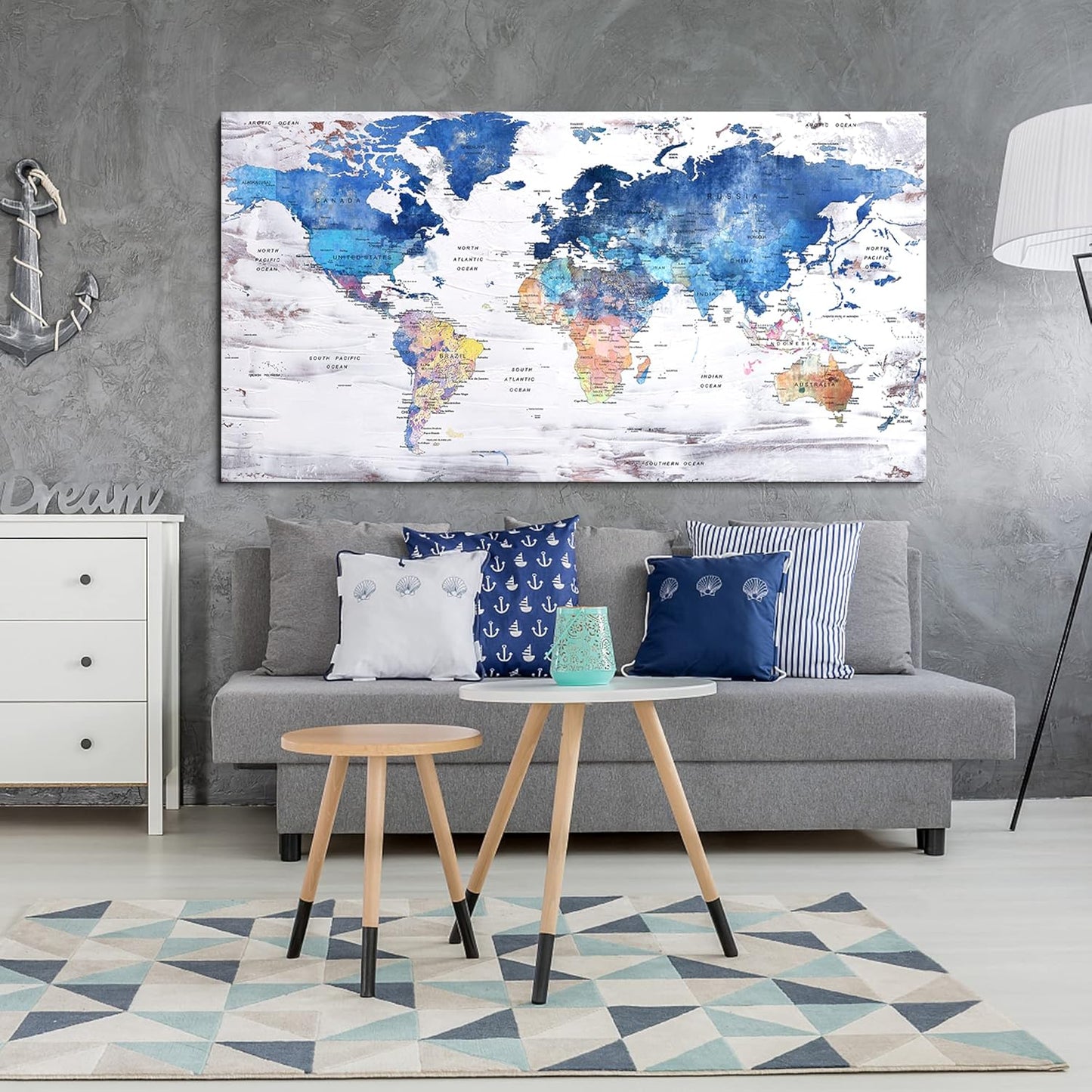 Pogusmavi-World Map Wall Art-Modern Art Wall Decor-Framed Artwork For Walls-Canvas Art For Office-Paintings For Decorations-Large Pictures For Living Room 24x48