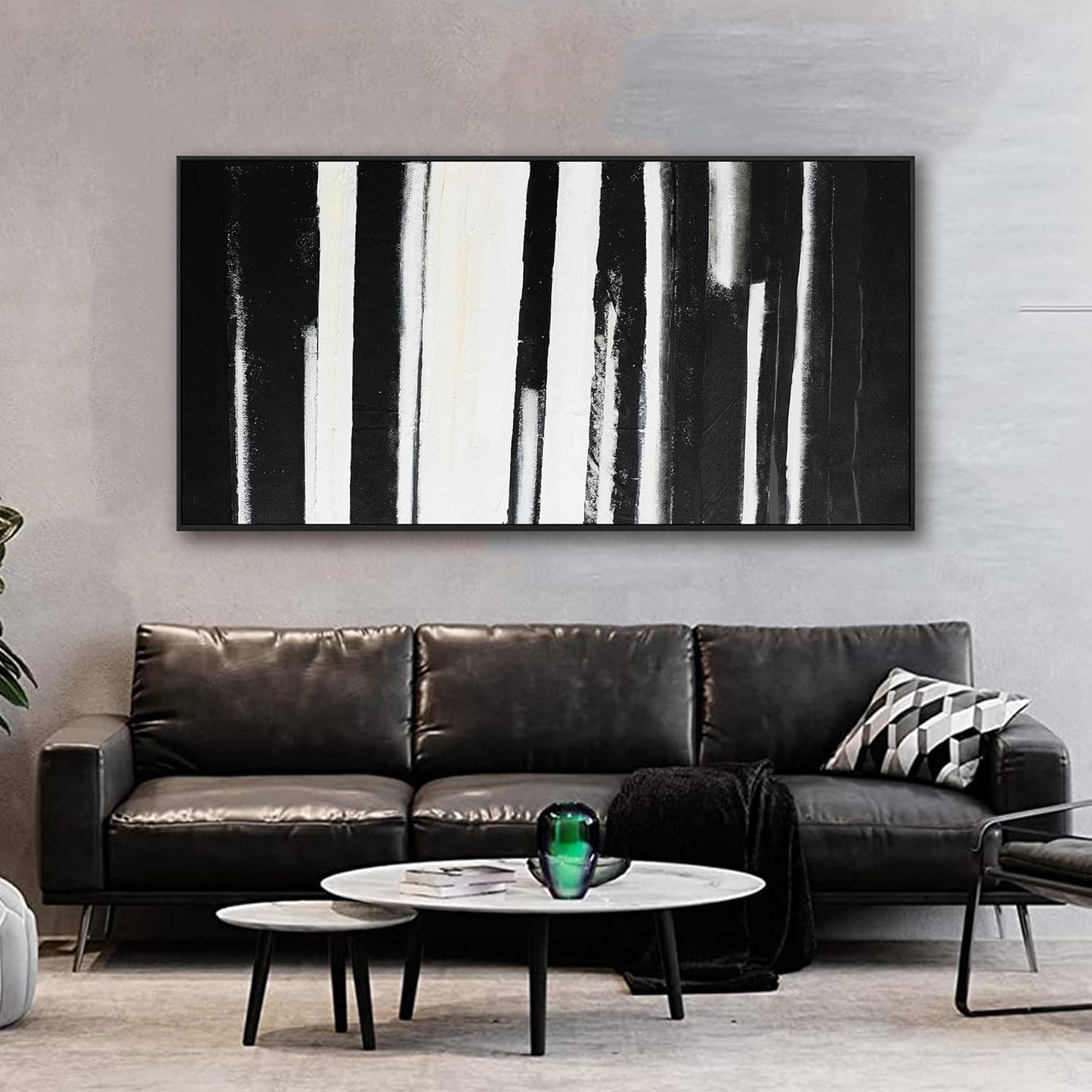 Abstract Wall Art Decor Modern paintings Wall Decorations Home Decor Wall Art Canvas Prints Black and White Minimalist Stripes Framed Artwork for Living Room Wall Bedroom Kitchen Office Decor 24×48 Inch