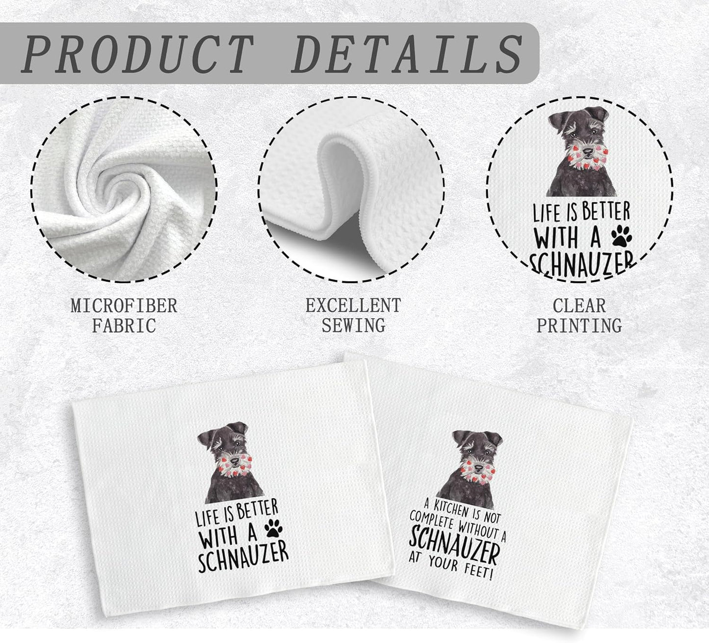 Schnauzer Towels, Schnauzer Gifts, Schnauzer Dog Kitchen Towels and Dishcloths Set of 2, Schnauzer Decor, Schnauzer Gifts for Women, Dog Kitchen Towels, Dog Gifts for Women, 16×24 Inches