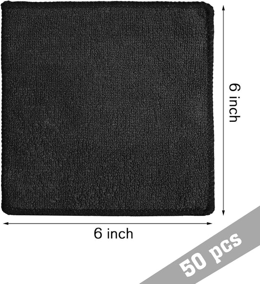 Tanlade Microfiber Cleaning Cloth 6"x6" Cleaning Rags Reasonable Kitchen Towels Microfiber Towels Cars Wash Dry Erase Cloth(Black,50 Pcs)