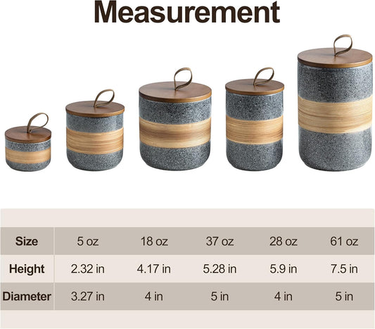 Small Ceramic Jar with Lid, Coffee Container, Coffee Canisters with Airtight Lids Kitchen Food Storage Jars for Spice Sugar Tea Bag, Mini Decorative Jars for Countertop, Grey & 5 fl.oz
