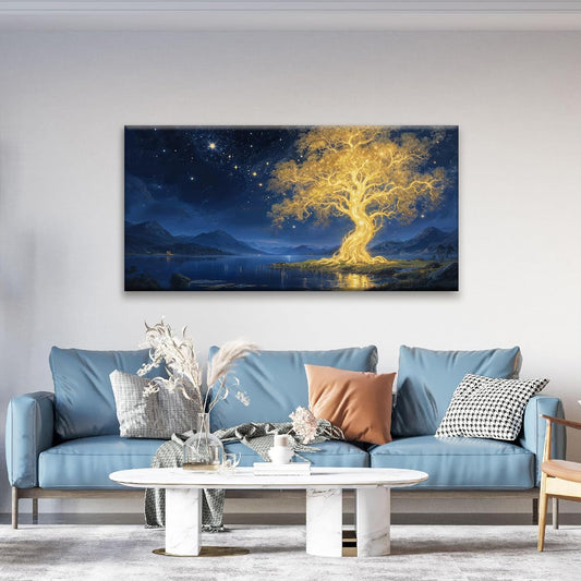 Suconvng Modern Wall Art For Living Room Nature Canvas Art Wall Decor Abstract Wall Decor Prints Painting Gold Tree Botanical Abstract Wall Art Picture For Bedroom Home Office Artwork 24" × 48"