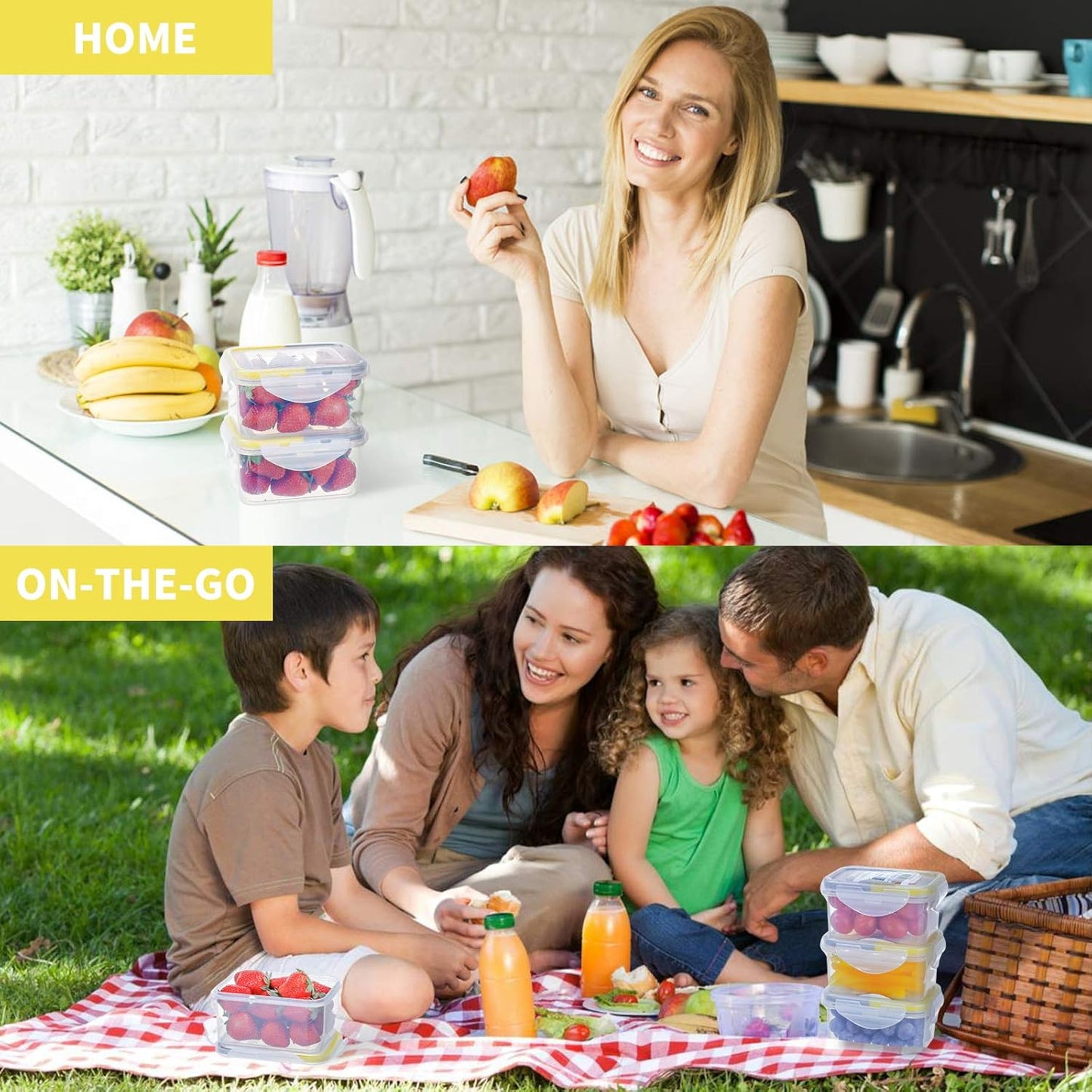 KIGI 4 PACK 6OZ Small Plastic Food Storage Container Set Portion Control Mini Bento Box Leaf-proof To-go Container with Lids