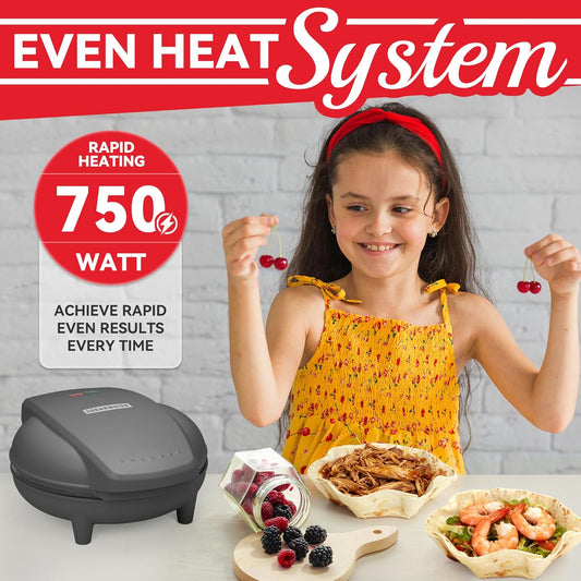 SurgarWhisk Tortilla Bowl Maker, Quesadilla Maker, Taco Tuesday Kit With Tostada Shells Mold Bowls, Taco Shell Mold Bowls Perfect For Baked Taco Bowls, Taco salad, Tostadas, 7-inch tortillas, Graphite