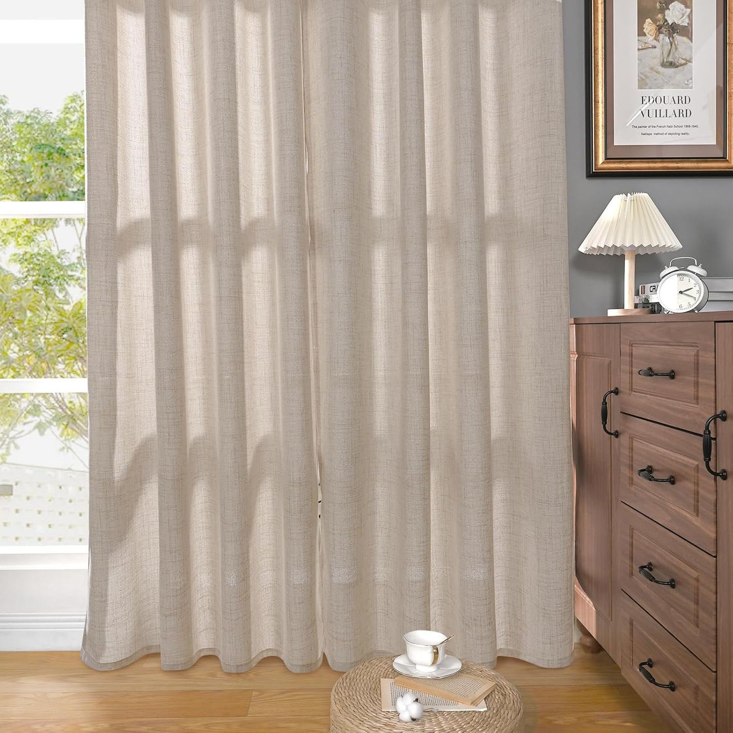 YoungsTex Natural Linen Curtains for Living Room 60 Inch Wide Bronze Grommet Linen Textured Drapes 84 Inch Length Light Filtering Window Curtains Farmhouse, 2 Panels, 60 X 84 Inch