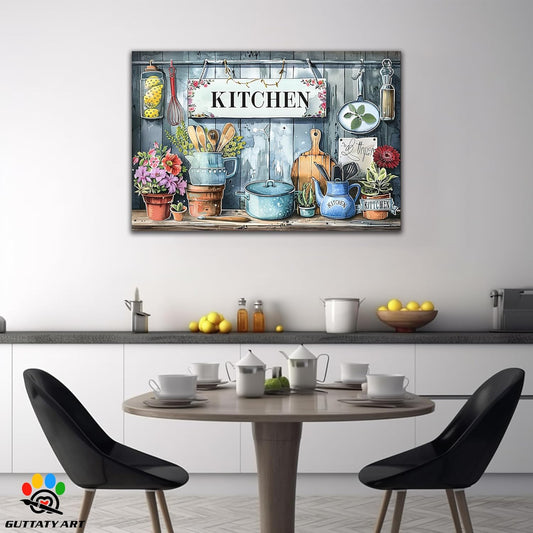 GUTTATY Kitchen Pictures Wall Decor, Farmhouse Wall Art Colorful Flowers and Various Spoons Painting for Dinning Room Restaurant Decor, Mother's Day Gift for Grandma Mom Hanging Artwork 28×40 Inch