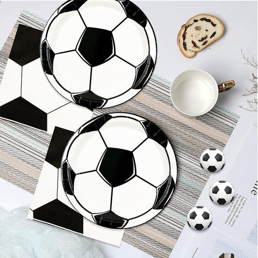 50PCS Soccer Plates and Napkins Party Decorations, 7inch Disposable Soccer Themed Birthday Paper Plates and Napkins Tableware Set Sports Party Supplies for Birthday Baby Shower Game Favors