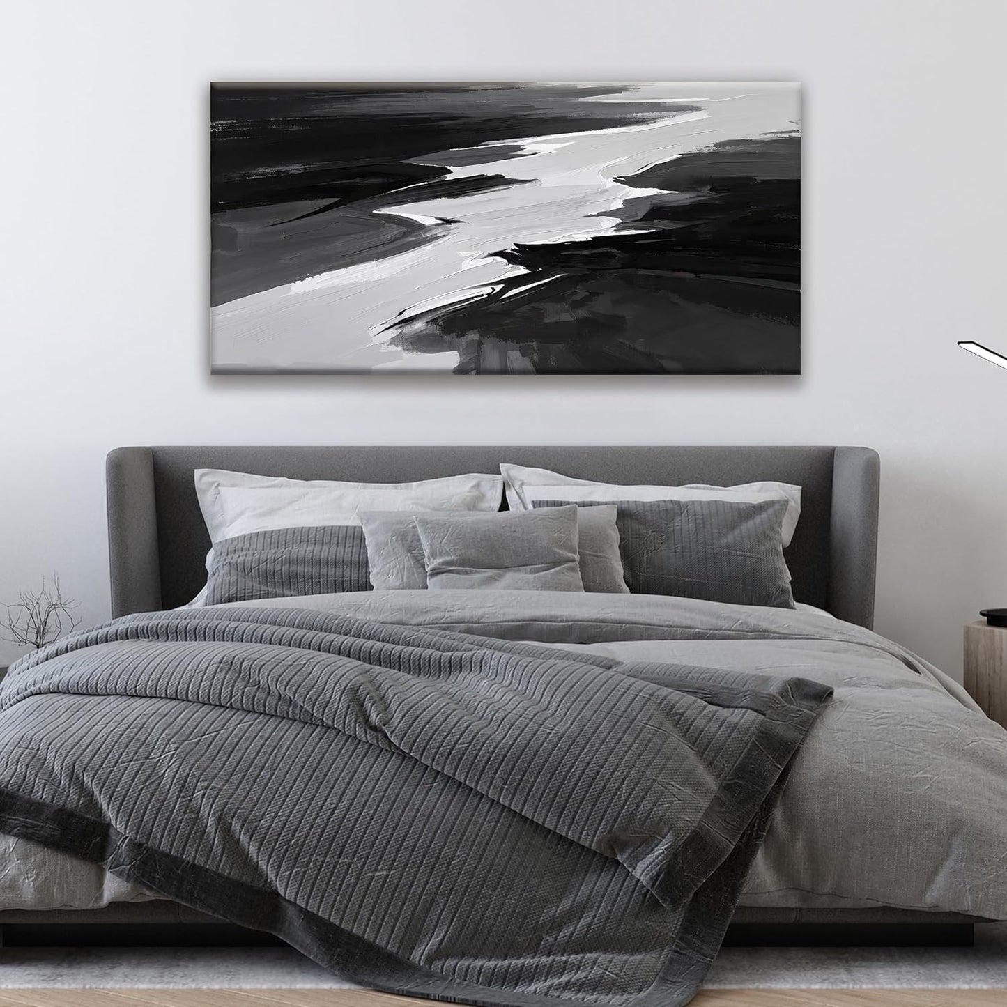 Black And White Wall Art Decor Canvas Art Wall Decor Minimalist Grey Abstract Wall Art Canvas Artwork Paintings Abstract Wall Decor Modern Bedroom Art Office 20"X 40"
