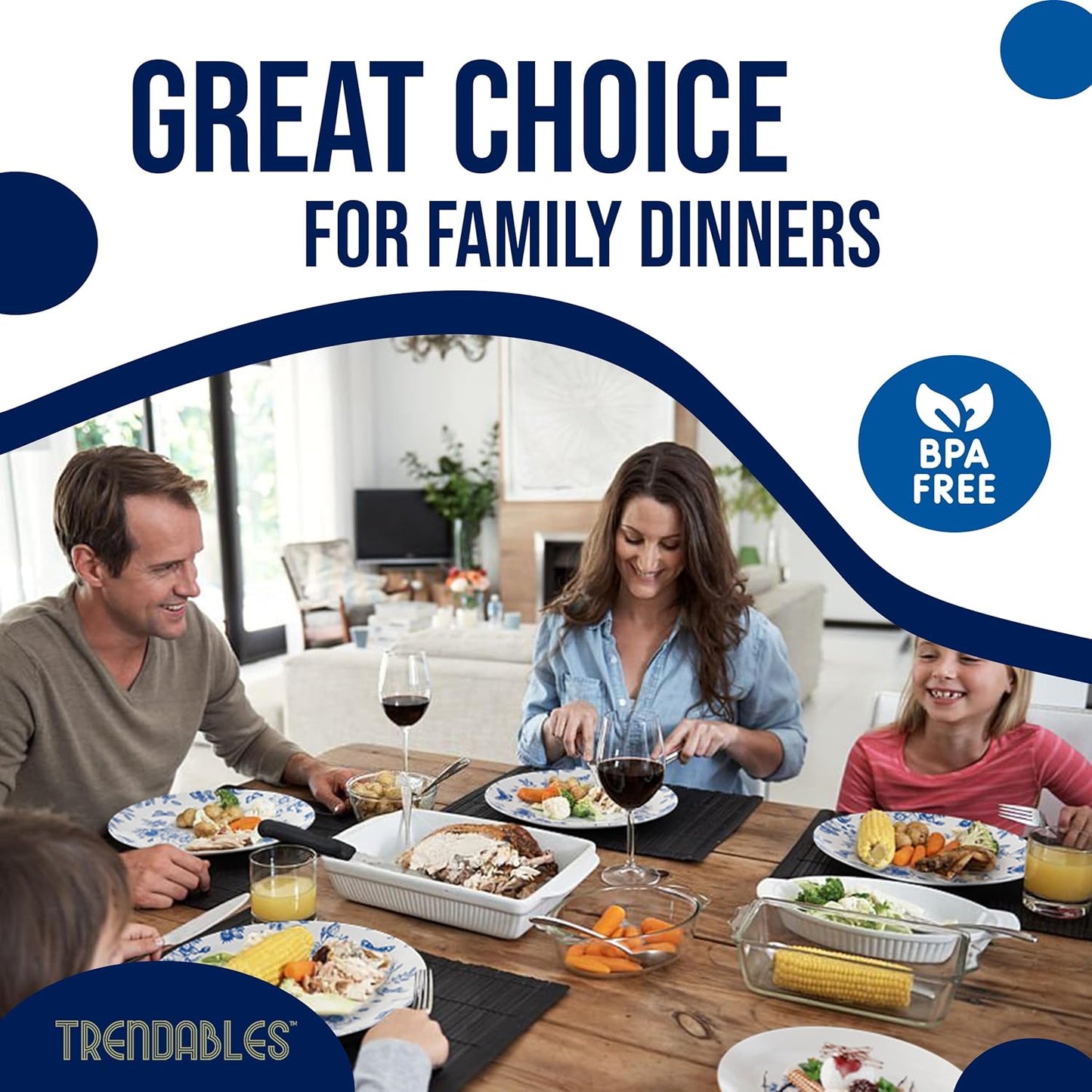 Trendables Disposable Plates For Party Supplies | Blue Floral Plastic Plates For Wedding 40 Pcs - 20 X 8" & 20 X 10" Dinner Plate Sets | Floral Plate Set Disposable Plastic Dinnerware Sets