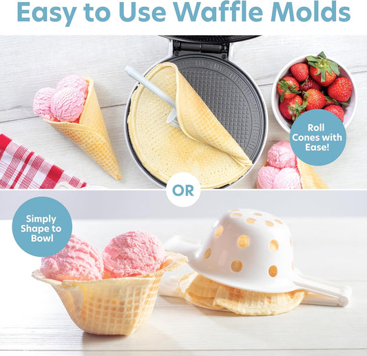 Waffle Cone & Bowl Maker for Homemade Ice Cream Cones- Includes Amazon Exclusive Bowl Press & Shaper Roller- Electric Nonstick Waffler Iron Machine for DIY Dessert Sundaes, Gift Treat for Kids Adults
