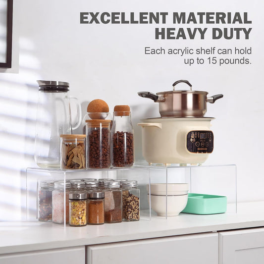 Acrylic Kitchen Cabinet Organizer Shelf, Spice Rack, Plate and Cupboard Storage Riser, Versatile Pantry Shelf, Durable Clear Countertop Organizer for Home and Kitchen(4 PCS)