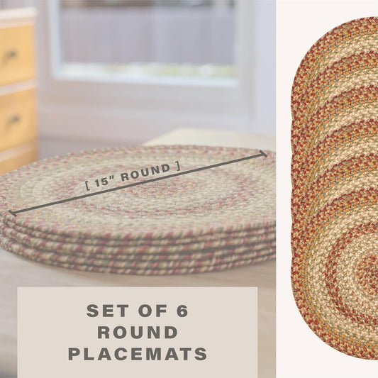 Harvest Jute Woven Round Placemats Set of 6, 15", Warm Country Decor, Multicolor Table Mats - Vibrant Colors, Durable, Easy to Clean and Protects Furniture