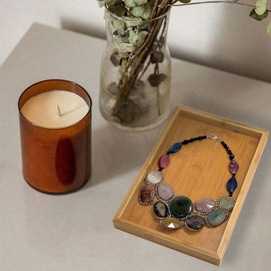 Bam & Boo Natural Bamboo Serving Tray Modern Rectangular (Bamboo, 11” x 7.5" x 1.2") for Food, Drinks, Decor, Vanity in Home, Kitchen, Bathroom, Coffee Table, Bed