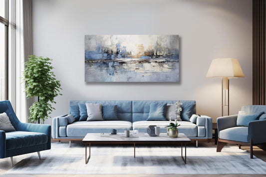 VHMING Abstract Wall Art Wall Decor Blue and Gray White Modern Canvas Wall Paintings Abstract Artwork for Living Room Bedroom Bathroom Office Home Decor Can Be Hung Directly 20"x 40"