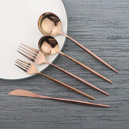 Rose Gold Silverware Set, JASHII 20-Piece Stainless Steel Flatware Cutlery Set for 4, Elegant Hourglass Polished Mirror Finish, Ideal for Home Hotel Wedding Festival Party, Dishwasher Safe