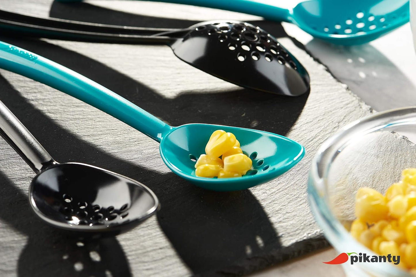 Pikanty - Small 7-Inch Slotted Serving Spoons (Pack of 4) - Perfect for Olives, Pickles & Condiments | Sturdy & Versatile | Made in USA