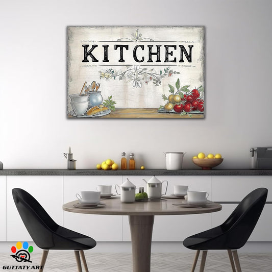 GUTTATY Farmhouse Wall Art Rustic Kitchen Decor, Ready to Hang Kitchen Canvas Print Spoon And Tomato Retro Posters Prints for Dinning Room Home Kitchen Restaurant Painting 28×40 Inch