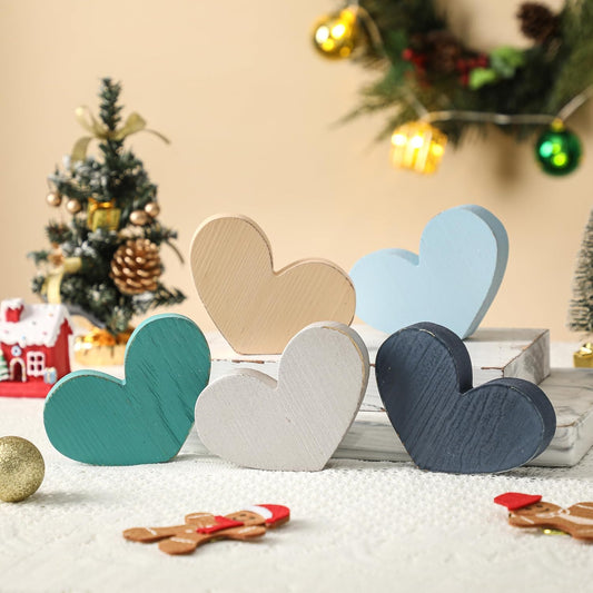5Pcs Wood Winter Heart Christmas Tiered Tray Decor Centerpieces for Table Winter Blue Farmhouse Rustic Kitchen Decoration for Home Kitchen Valentine Heart
