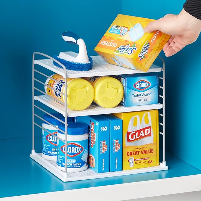 YouCopia UpSpace Cabinet Box Organizer, Adjustable Kitchen and Pantry Shelf for Plastic Wrap and Foil Storage, Extra Large, White