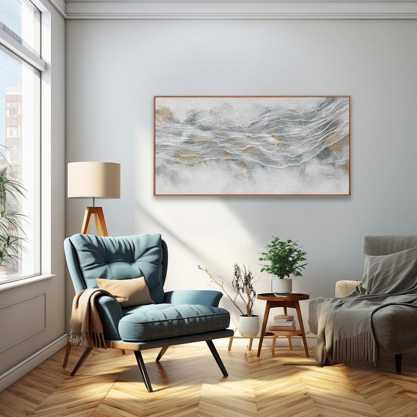 Abstract Wall Art Framed Ready To Hang Home Decor Artwork Simple Modern Art Pieces With Gold And Gray Textures Wall Art Prints Canvas Painting Small Size For Living Room Bedroom Office Decoration 20"X 40"