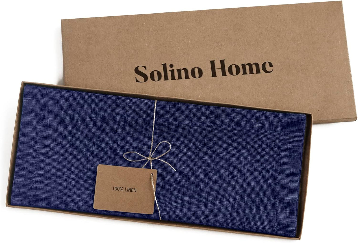 Solino Home Linen Table Runner 144 Inches Long - Athena, 100% Pure Linen Chambray Navy Dining Table Runner 14 x 144 Inch for Fall, Autumn, Thanksgiving, Christmas