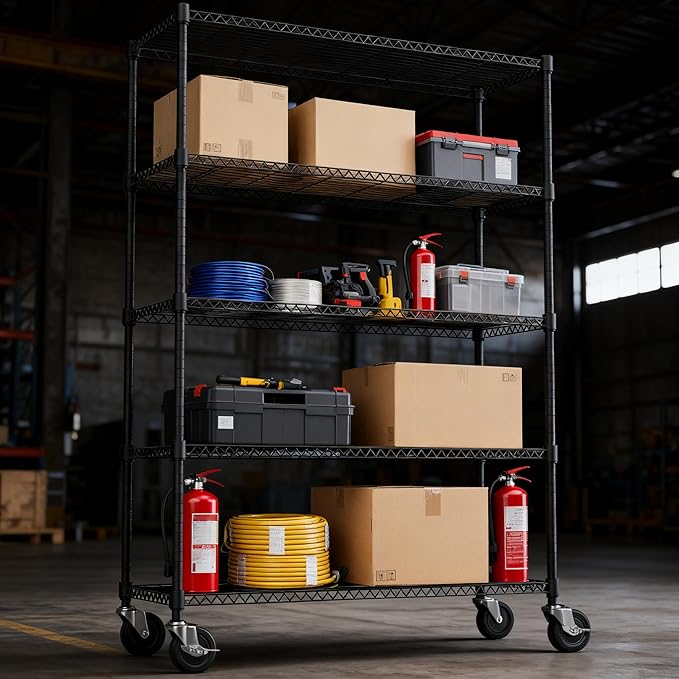 5 Tiers Shelf 1750 lbs Steel Storage Shelving Utility Shelving Unit Steel Organizer Wire Rack for Home,Kitchen,Office,Garage Black 17.7" D x 47.2" W x 76.8" H