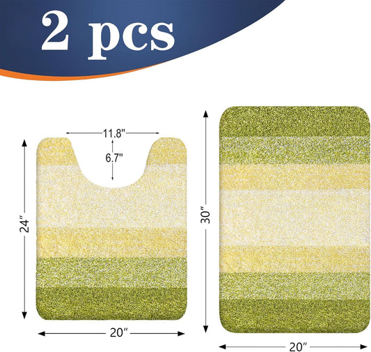 OLANLY Bathroom Rug Set 2 Piece, Soft Absorbent Microfiber Bath Mats and U-Shaped Contour Toilet Rug, Non-Slip, Machine Wash Dry, Plush Shaggy Bath Mats for Bathroom (30"x20"+24"x20", Olive Green)