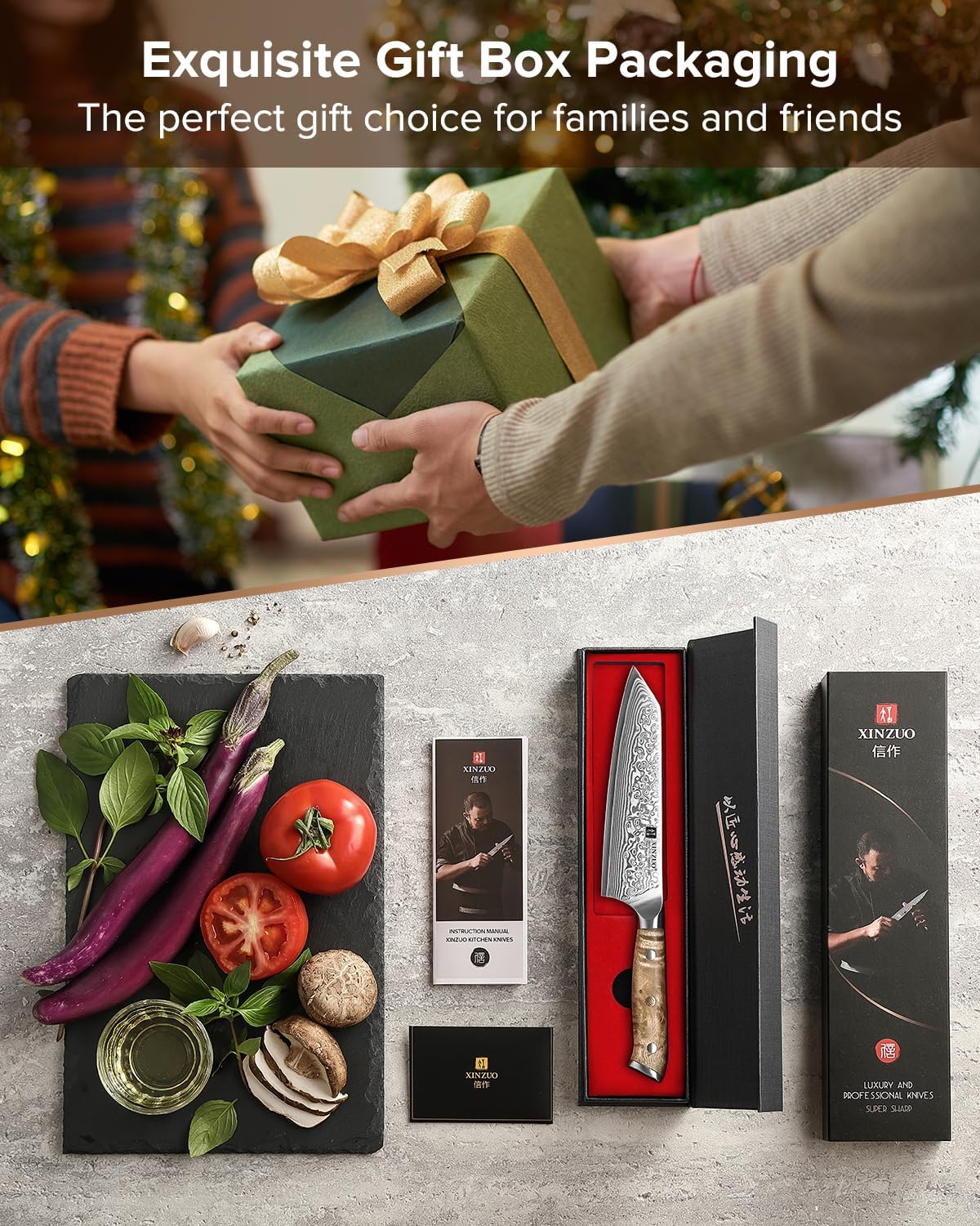 XINZUO Kiritsuke Chef Knife 5.8",Sharp Forged Damascus Stainless Steel Sharp Small Kitchen Knife,For Home & Restaurant,Full Tang Figured Sycamore Wood And Mosaic Copper Rivet Handle