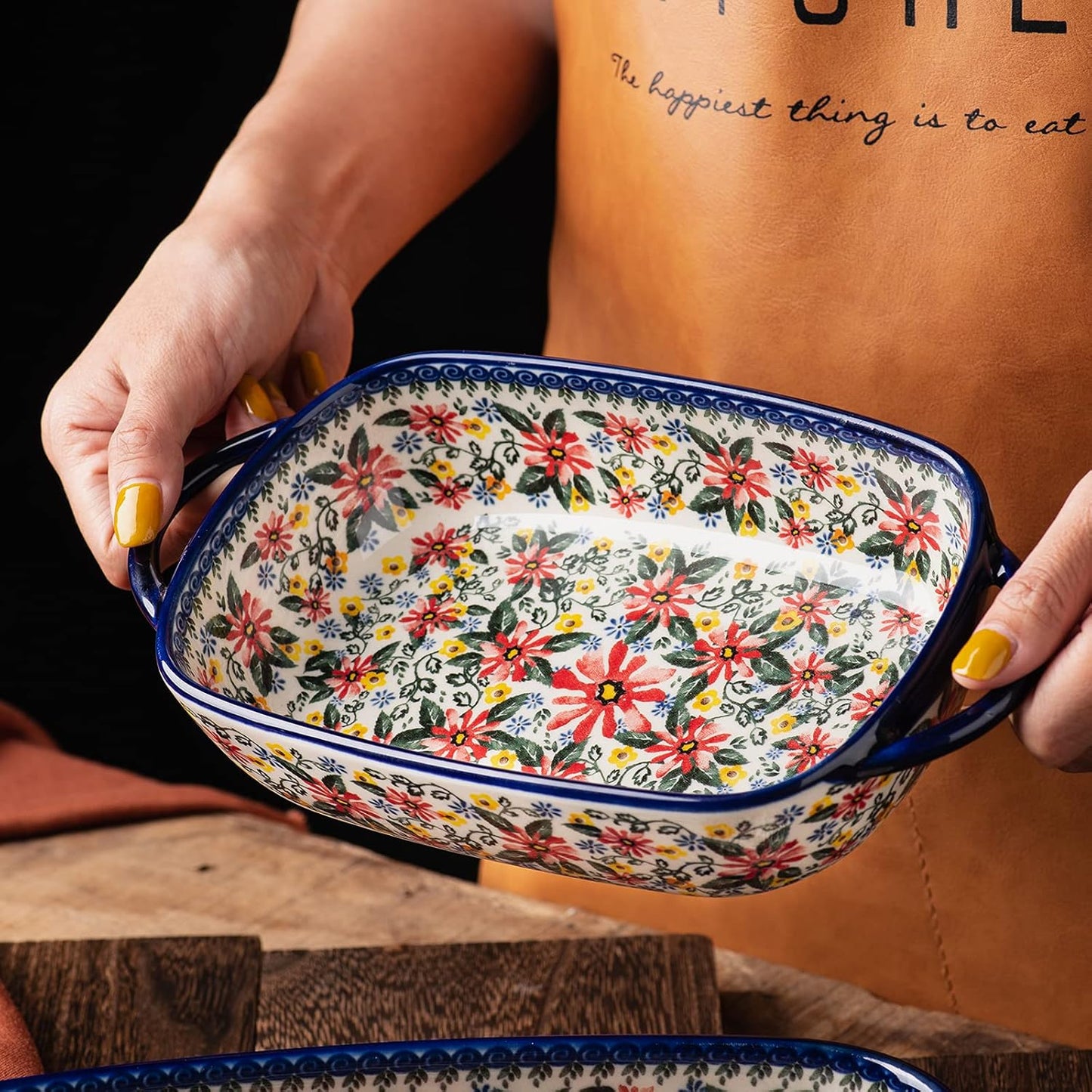 Baking Dish Ceramic Baking Pan Blue Casserole Dish Rectangular Baking Set 2pcs Bakeware Sets Lasagna Pan Baking Dishes for oven (Exotic Daisy)