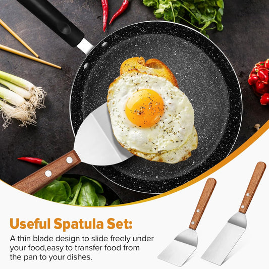 Small Metal Spatula Set,Mini Wooden Spatulas for Kitchen Use,Tiny Griddle Solid Stainless Steel Spatula With Wood Handle for Cake Fish Cookie,Grill Chef Baking Scraper Spatula Turner,2 Pack,Sliver