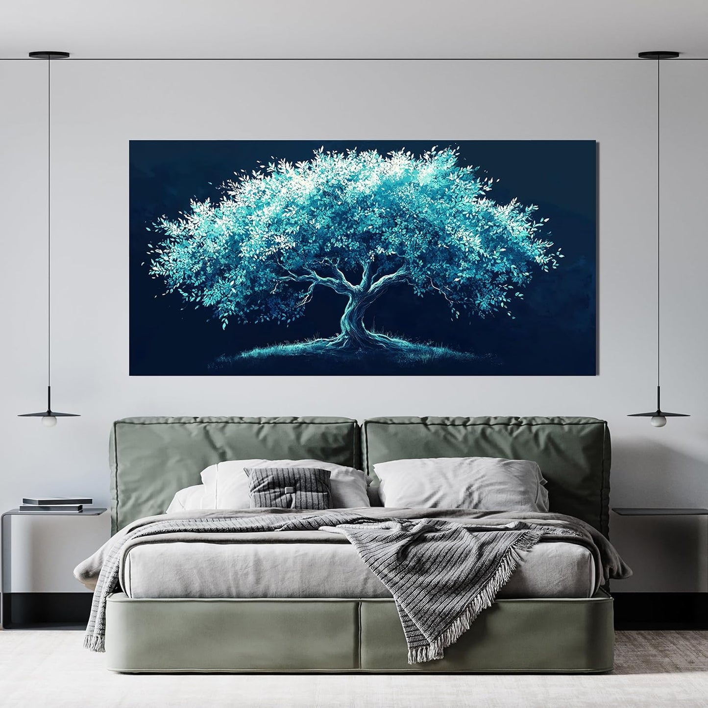 Canvas Wall Art Decor Green Tree of Life Wall Art Decorations Wall Art Pictures for Living Room Large Bltanical Wall Art Prints 24" X 48" Canvas Art Wall Decor Artwork for Walls Bedroom Office Decor