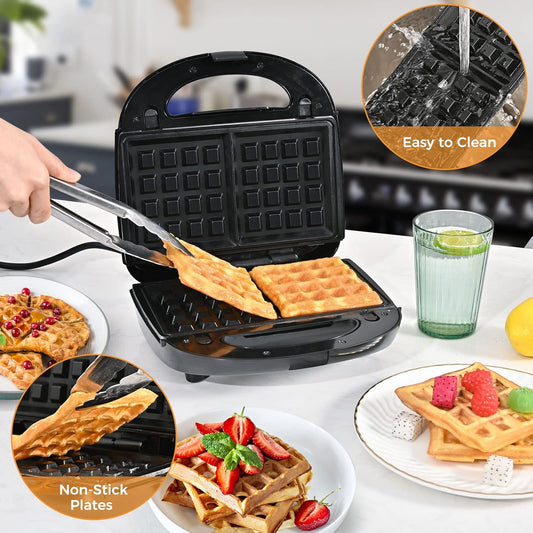 3 in 1 Sandwich Maker, Portable Waffle Iron Maker, Electric Panini Press with Removable Non-Stick Plates LED Indicator Lights, Cool Touch Handle for Breakfast Toaster, Grilled Cheese Bacon and Steak