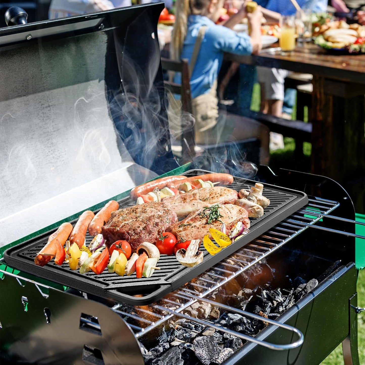 GGC Cast Iron Griddle for Gas Stove, Reversible Griddle for Gas Grills, 20 x 10 Flat and Ribbed Griddle Plate for Outdoor and Indoor Cooking