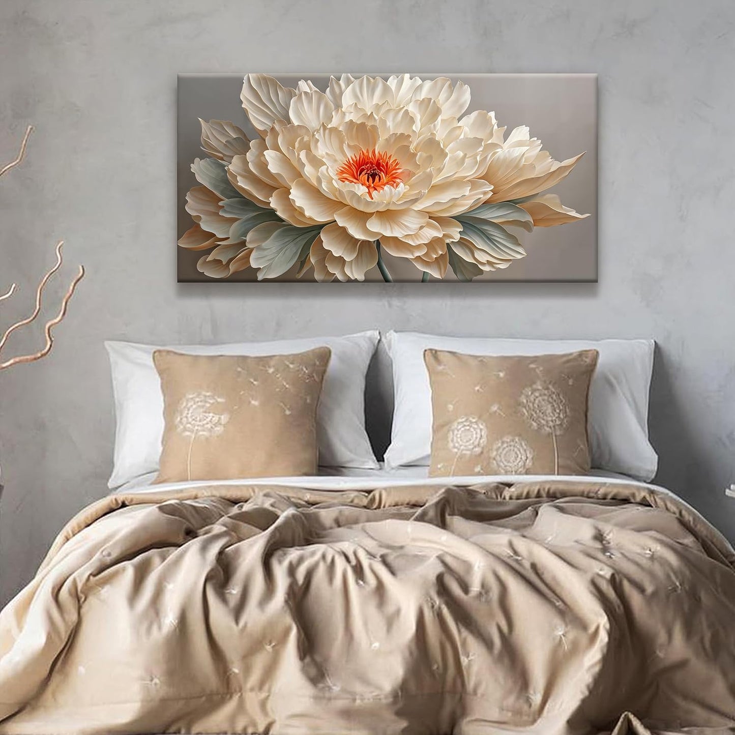 QSQ Canvas Art Wall Decor Small Size Modern Minimalist Home Decor Flower Paintings Yellow Flower White Wall Art Prints Floral Wall Art Pictures For Bedroom Kitchen Office Decoration 20" × 40"