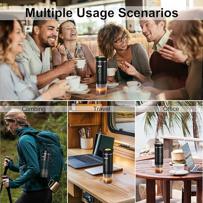 Mulli Cordless Electric Espresso Machine-Portable Coffee Maker for Ground Coffee & NS Capsule with Self-Heating Technology-Perfect for RV, Hiking, Camping, Office & On-the-Go Lifestyles
