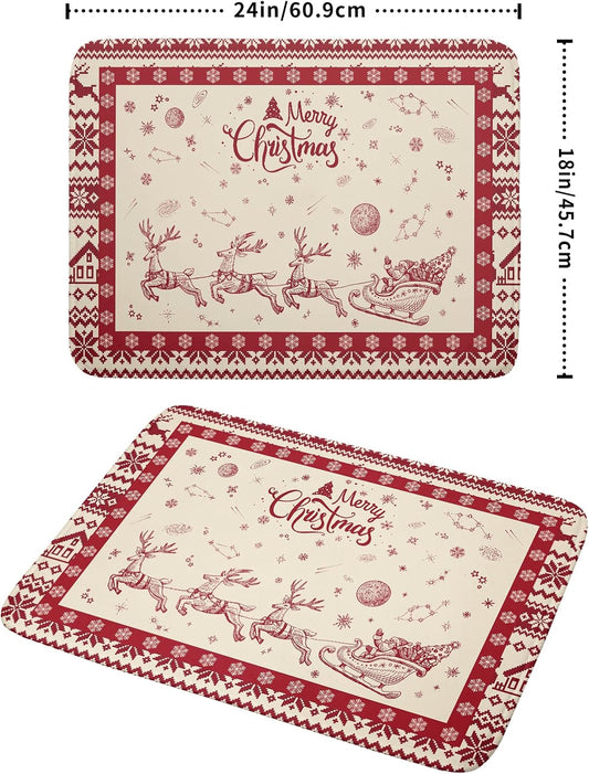 Christmas Moose Dish Drying Mat 18x24 for Winter Santa Claus Kitchen Counter Decor Absorbent Reversible Microfiber Deers Animal Dishes Pad Dish Drainer Rack Mats Kitchen Accessories